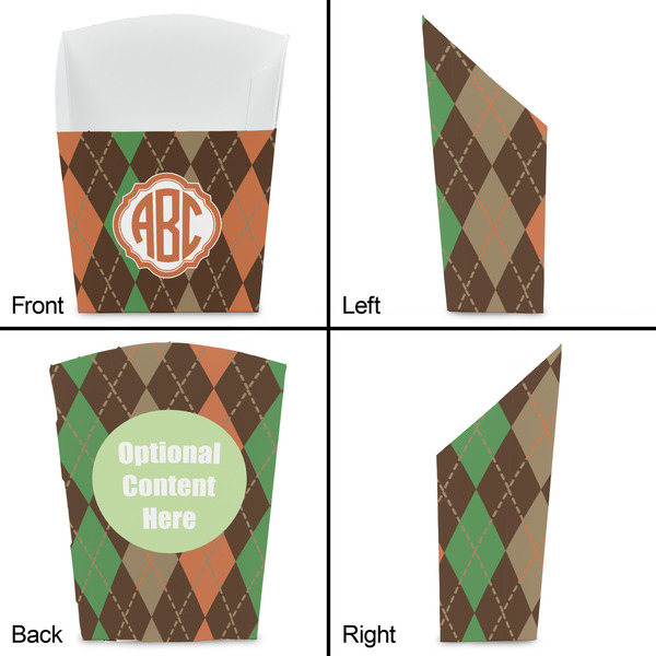 Brown Argyle French Fry Favor Box - Front & Back View