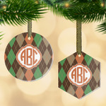 Brown Argyle Flat Glass Ornament w/ Monogram