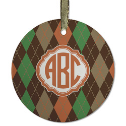 Brown Argyle Flat Glass Ornament - Round w/ Monogram