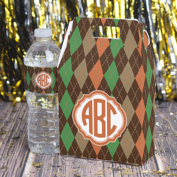 Brown Argyle Gable Favor Box - In Context
