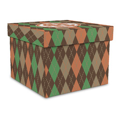 Brown Argyle Gift Box with Lid - Canvas Wrapped - Large (Personalized)