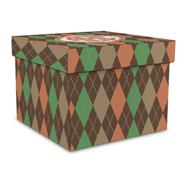 Custom Brown Argyle Gift Box with Lid - Canvas Wrapped - Large (Personalized)