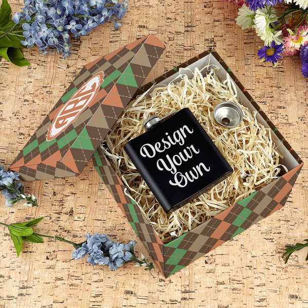 Brown Argyle Gift Boxes with Lid - Canvas Wrapped - Large - In Context