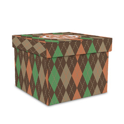 Brown Argyle Gift Box with Lid - Canvas Wrapped - Medium (Personalized)