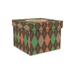 Brown Argyle Gift Box with Lid - Canvas Wrapped - Small (Personalized)