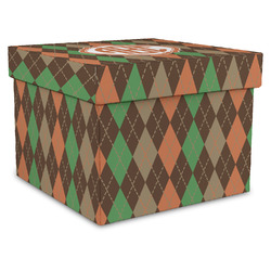 Brown Argyle Gift Box with Lid - Canvas Wrapped - X-Large (Personalized)