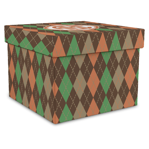 Custom Brown Argyle Gift Box with Lid - Canvas Wrapped - X-Large (Personalized)