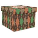 Brown Argyle Gift Box with Lid - Canvas Wrapped - XX-Large (Personalized)