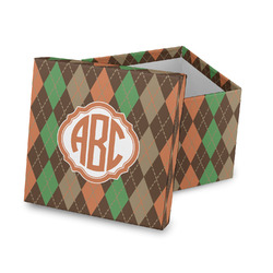 Brown Argyle Gift Box with Lid - Canvas Wrapped (Personalized)