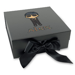 Brown Argyle Gift Box with Magnetic Lid - Black (Personalized)