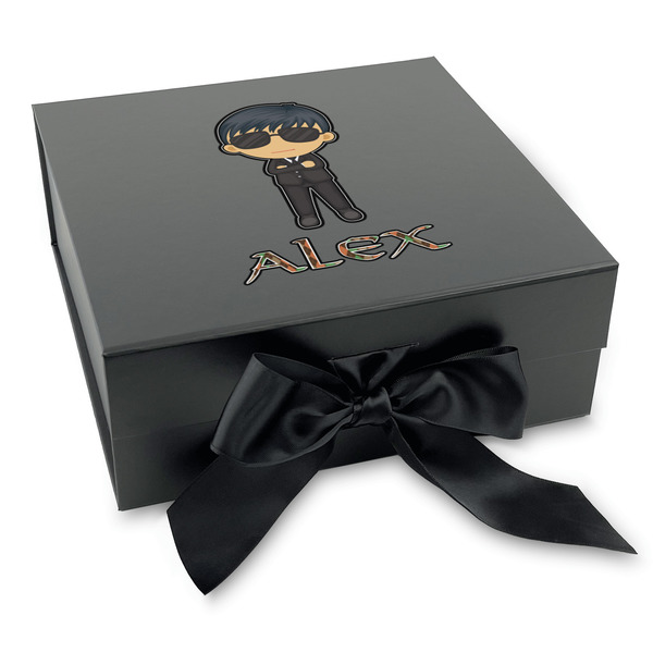 Custom Brown Argyle Gift Box with Magnetic Lid - Black (Personalized)