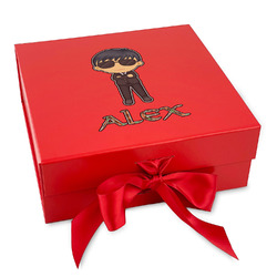 Brown Argyle Gift Box with Magnetic Lid - Red (Personalized)