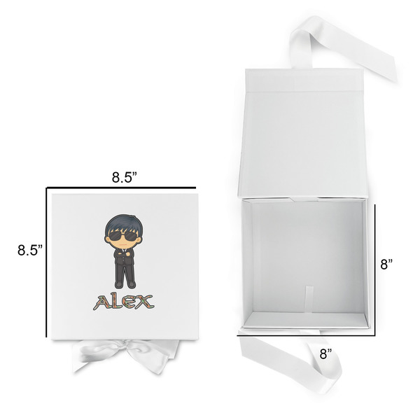 Brown Argyle Gift Boxes with Magnetic Lid - White - Open & Closed