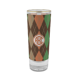 Brown Argyle 2 oz Shot Glass -  Glass with Gold Rim - Set of 4 (Personalized)