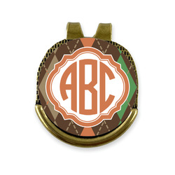 Brown Argyle Golf Ball Marker - Hat Clip - Gold