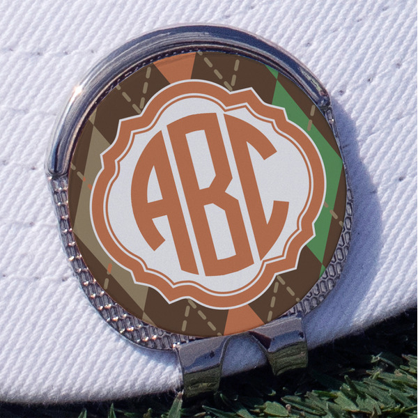 Custom Brown Argyle Golf Ball Marker - Hat Clip