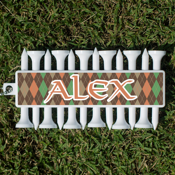 Custom Brown Argyle Golf Tees & Ball Markers Set (Personalized)