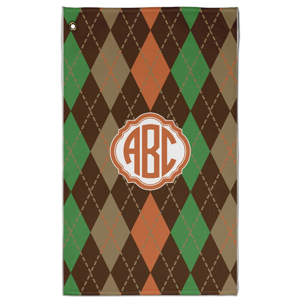 Custom Brown Argyle Golf Towel - Poly-Cotton Blend w/ Monograms