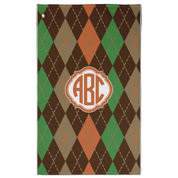 Custom Brown Argyle Golf Towel - Poly-Cotton Blend - Large w/ Monograms