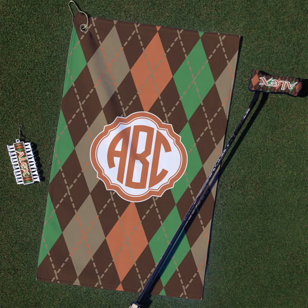 Custom Brown Argyle Golf Towel Gift Set (Personalized)