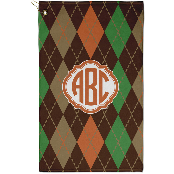 Custom Brown Argyle Golf Towel - Poly-Cotton Blend - Small w/ Monograms