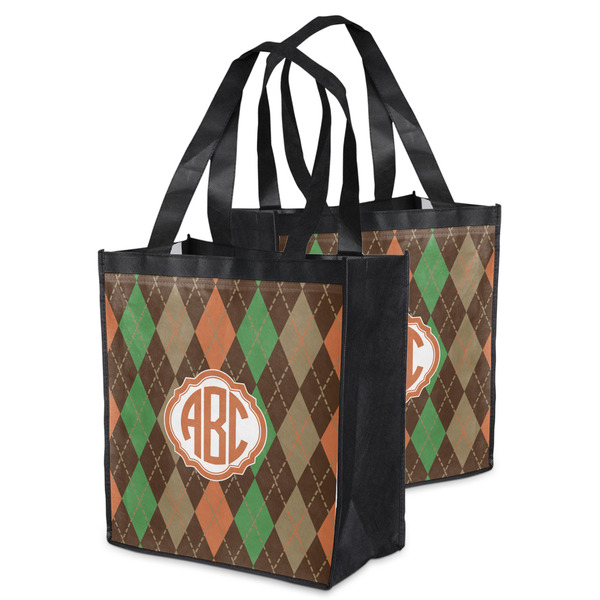 Brown Argyle Grocery Bag - MAIN