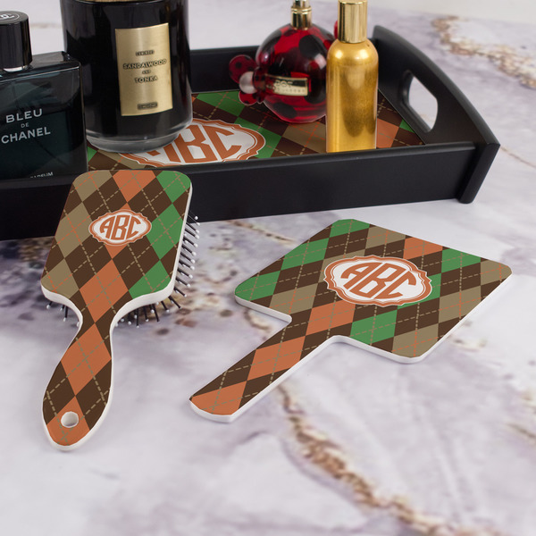 Brown Argyle Hair Brush and Hand Mirror - Bathroom Scene