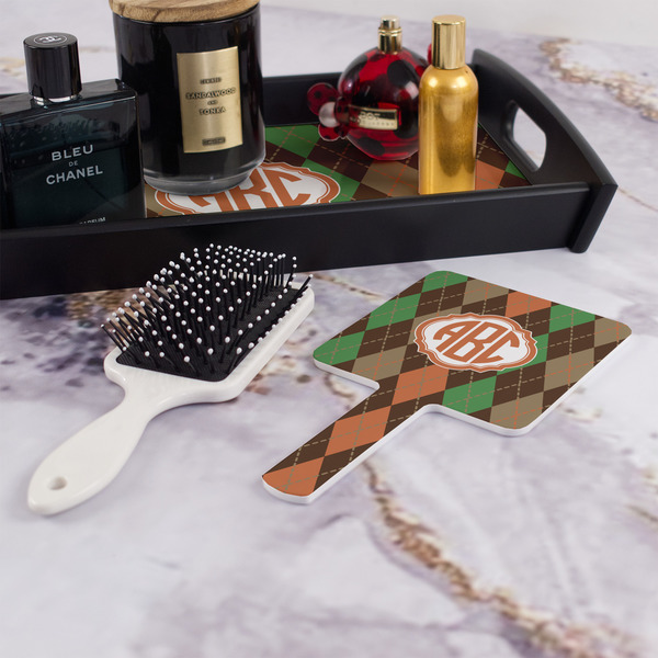 Brown Argyle Hand Mirror - With Hair Brush