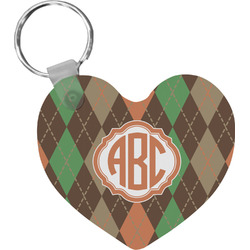 Brown Argyle Heart Plastic Keychain w/ Monogram