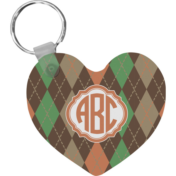 Custom Brown Argyle Heart Plastic Keychain w/ Monogram