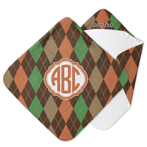 Custom Brown Argyle Hooded Baby Towel (Personalized)