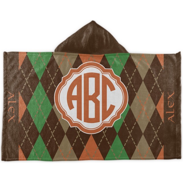 Custom Brown Argyle Kids Hooded Towel (Personalized)