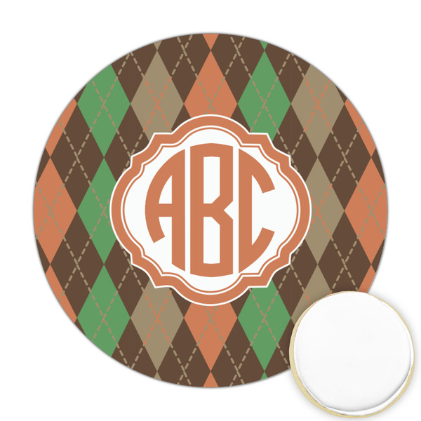 Custom Brown Argyle Printed Cookie Topper - Round (Personalized)