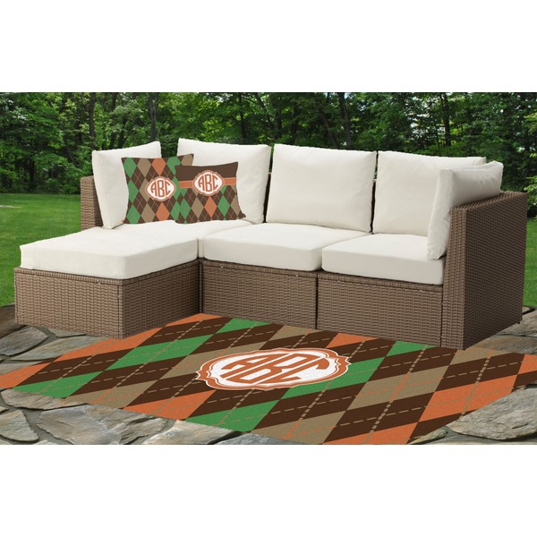 Brown Argyle Outdoor Mat & Cushions