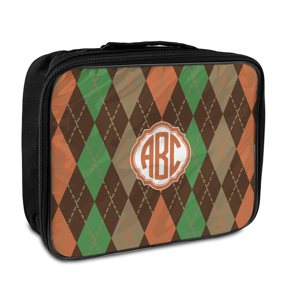 Custom Brown Argyle Insulated Lunch Bag w/ Monogram