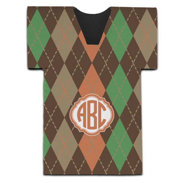 Brown Argyle Jersey Bottle Cooler - Set of 4 - FRONT (flat)