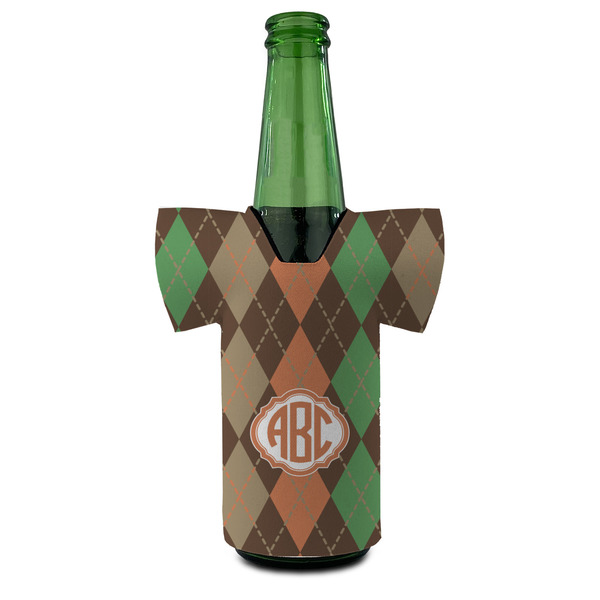 Brown Argyle Jersey Bottle Cooler - Set of 4 - FRONT (on bottle)