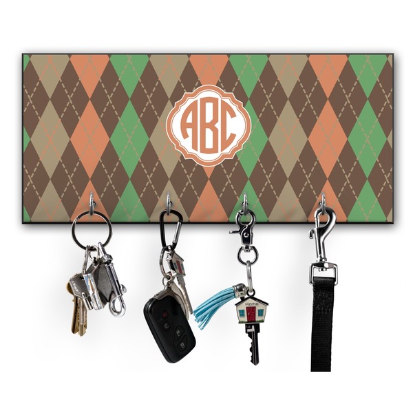 Custom Brown Argyle Key Hanger w/ 4 Hooks w/ Monogram