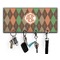 Brown Argyle Key Hanger w/ 4 Hooks w/ Monogram