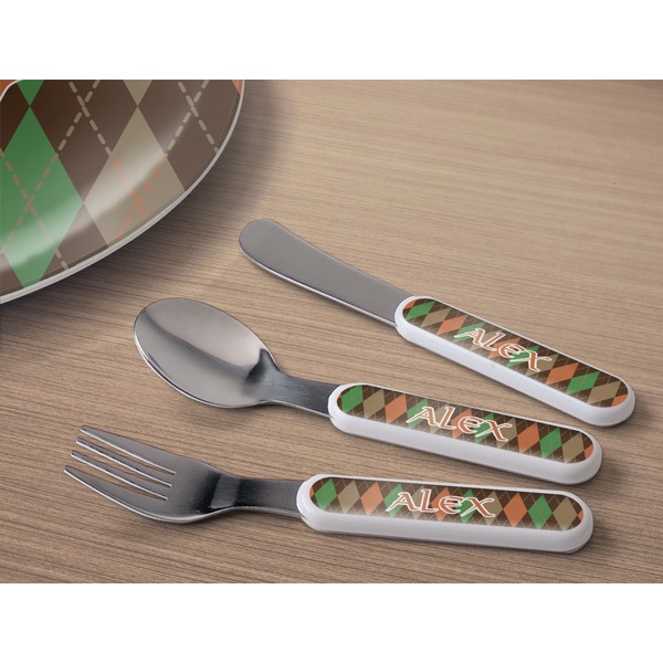 Brown Argyle Kids Flatware w/ Plate