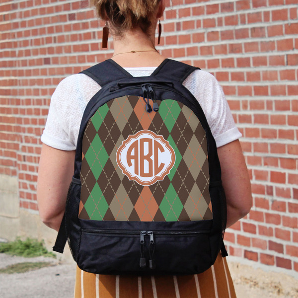 Brown Argyle Large Backpack - Black - On Back