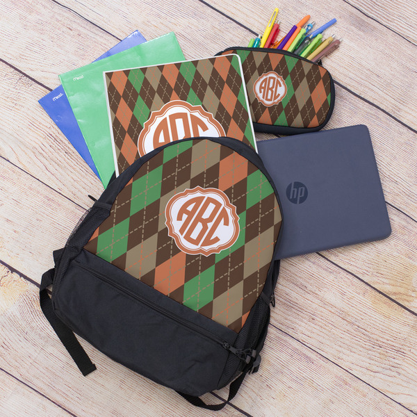 Brown Argyle Large Backpack - Black - With Stuff