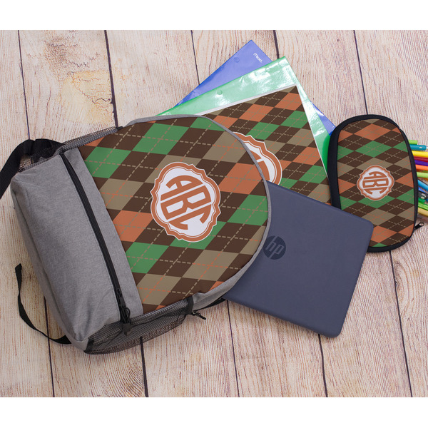 Brown Argyle Large Backpack - Gray - With Stuff