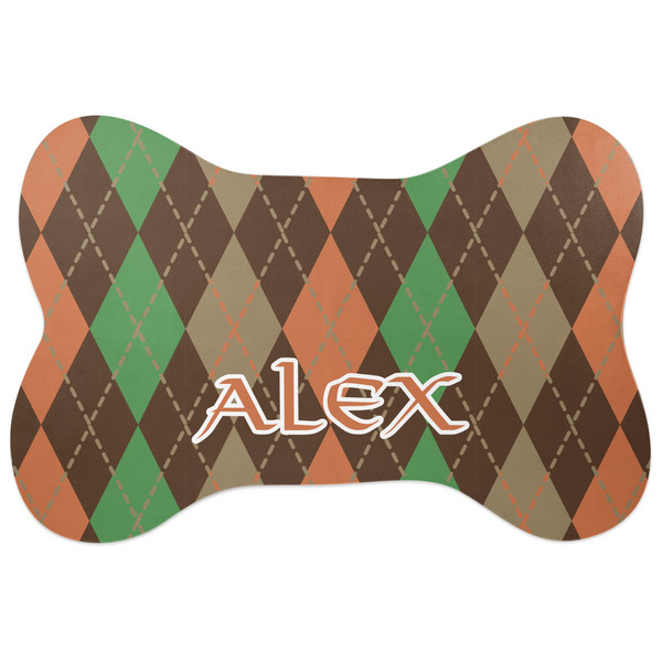 Custom Brown Argyle Bone Shaped Dog Food Mat (Large) (Personalized)