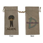 Brown Argyle Large Burlap Gift Bag - Front & Back (Personalized)