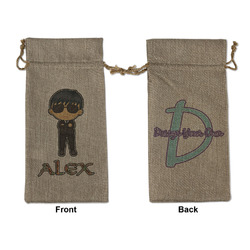 Brown Argyle Large Burlap Gift Bag - Front & Back (Personalized)