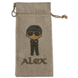Brown Argyle Large Burlap Gift Bag - Front (Personalized)