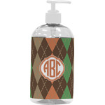 Brown Argyle Plastic Soap / Lotion Dispenser (16 oz - Large - White) (Personalized)
