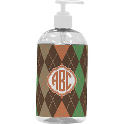 Brown Argyle Plastic Soap / Lotion Dispenser (16 oz - Large - White) (Personalized)