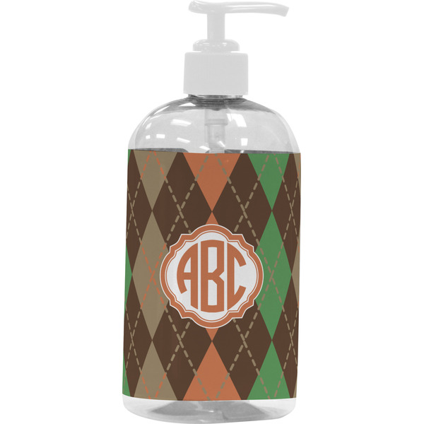 Custom Brown Argyle Plastic Soap / Lotion Dispenser (16 oz - Large - White) (Personalized)